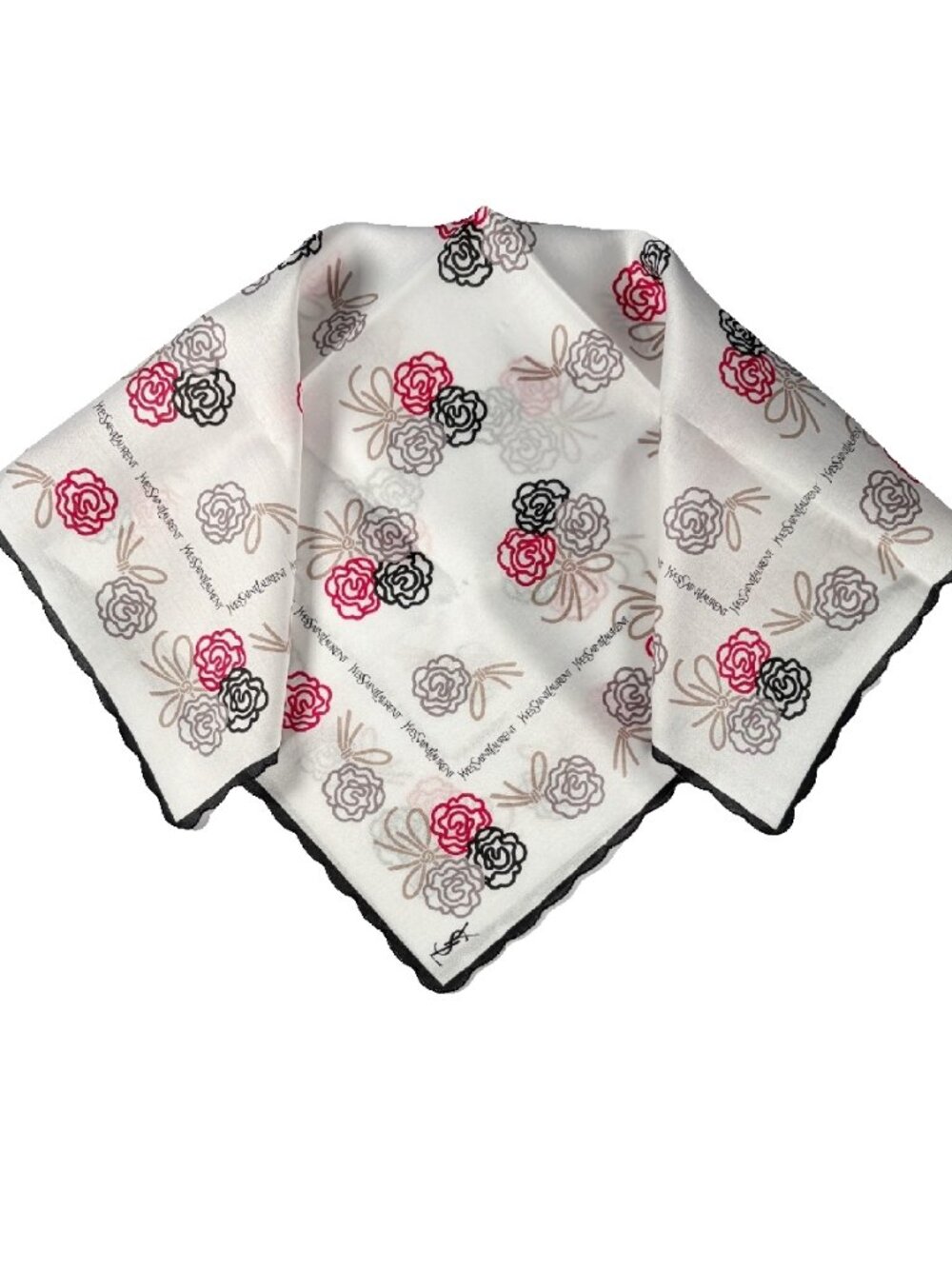 Vintage Yves Saint Laurent Cotton Scarf | Scalloped Edge |